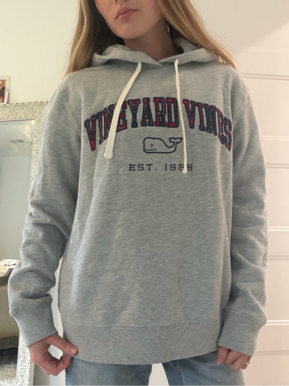 Vineyard Vines Gray Hoodie plaid logo Sweatshirt